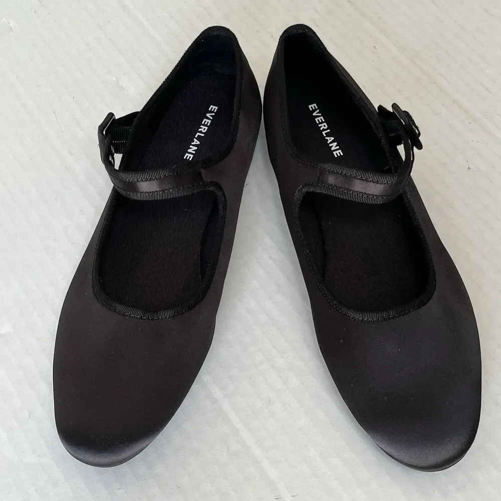 Everlane The Day Buckle Mary Jane Black Satin Ballet Flats Womens Sz 9.5 Preppy - Picture 13 of 15